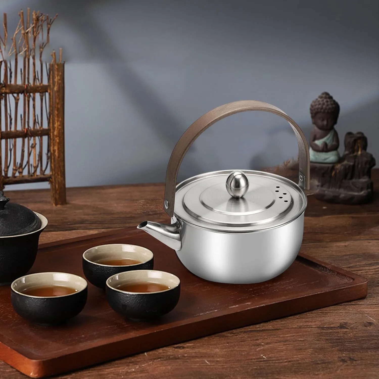 0.5 L Camping Water Kettle Teakettle Teapot Cooking Stainless Steel Boiling Water Tea Pot for Camp Fishing Travel Campfire