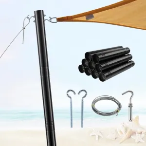 1 Pack Heavy-Duty Shade Sail Support Pole - 11FT Height-Adjustable 2.4" Anti-Corrosion Metal Post with Concrete Setup for Maximum Wind Resistance, for Sun Shade Sails, Backyard, Garden & Pool Areas