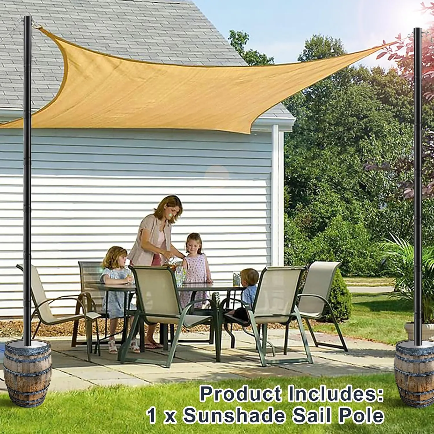1 Pack Heavy-Duty Shade Sail Support Pole - 11FT Height-Adjustable 2.4" Anti-Corrosion Metal Post with Concrete Setup for Maximum Wind Resistance, for Sun Shade Sails, Backyard, Garden & Pool Areas