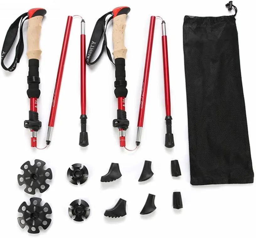1 Pair Hiking Walking Sticks Trekking Poles Collapsible Lightweight Anti-Shock 7075 Aluminum Alloy