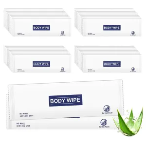 100 pcs Body Wet Wipes Individually Wrapped, Disposable Skin Cleansing Wipes, Individual Wrapped, Safe, Convenient, Lightweight, Aloe Vera for Butt, Hands, Face Cleaning, Daily Use