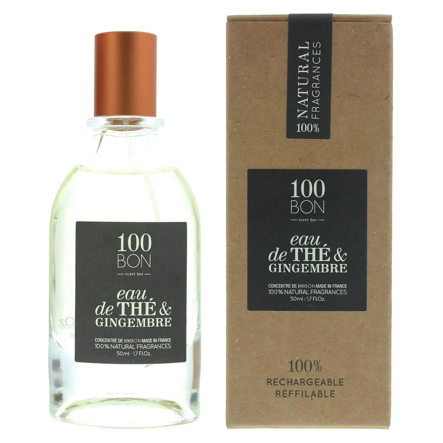100BON Eau De The & Gingembre - Tea & Ginger Fragrance for Women & Men - Energizing Organic Sweet, Citrus & Spicy Notes - 100% Natural Concentrate Spray, 1.7 Fl Oz