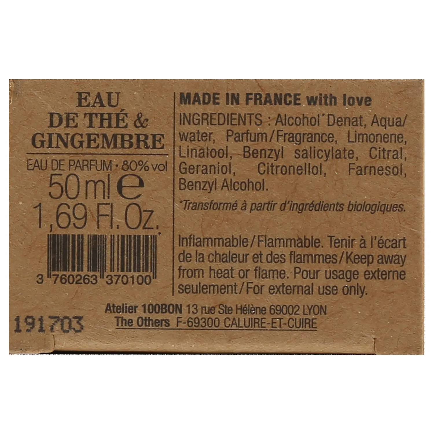 100BON Eau De The & Gingembre - Tea & Ginger Fragrance for Women & Men - Energizing Organic Sweet, Citrus & Spicy Notes - 100% Natural Concentrate Spray, 1.7 Fl Oz