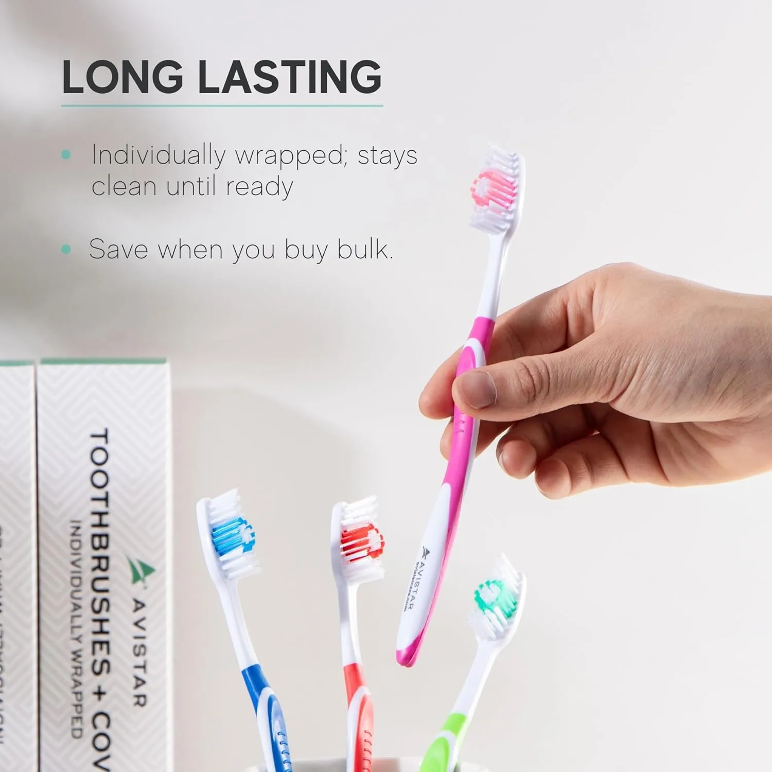 104 Pack Bulk Toothbrushes w/Cover Caps, Individually Wrapped Disposable Travel Toothbrush, Value Size, Long Lasting 3  Months, Med-Soft Manual Teeth Brush Bristles - Pink