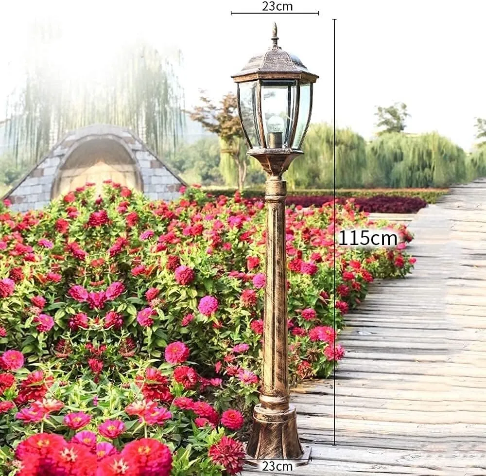 1.15M Pillar Lantern Style Outdoor Waterproof Lantern Post Traditional E27 Pillar Lights for Porch Walkway Pathway Courtyard Garden Stand Lamp(Color:Brass)