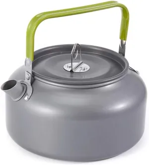 1.1L Camping Kettle, Aluminum Teapot, Portable Coffee Pot, Camping Picnic Stove Top, Compact Lightweight Water Kettle, with Mesh Bag for Bushcraft and Outdoor Campfire, Hiking (-H10021-12)