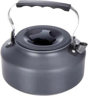 1.1L Camping Kettle, Aluminum Teapot, Portable Coffee Pot, Camping Picnic Stove Top, Compact Lightweight Water Kettle, with Mesh Bag for Bushcraft and Outdoor Campfire, Hiking (-H10021)