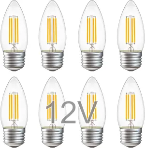 12 Volt Low Voltage LED Candelabra Light Bulbs - Soft Warm White 2700K 4W(Only for 12V DC/AC) - E26 Base - 40W Equivalent Dimmable Torpedo Candle Bulb for RV, Post，Off-Grid, Lantern- 8 Pack