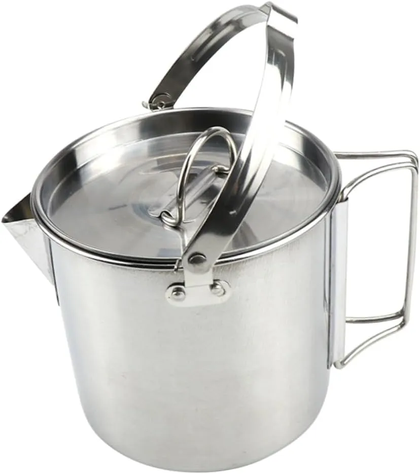 1.2l Collapsible Stainless Steel Kettle Portable Outdoor Boil Water Pot Camping Hot Soup Cookware for Tea Mulled Wine