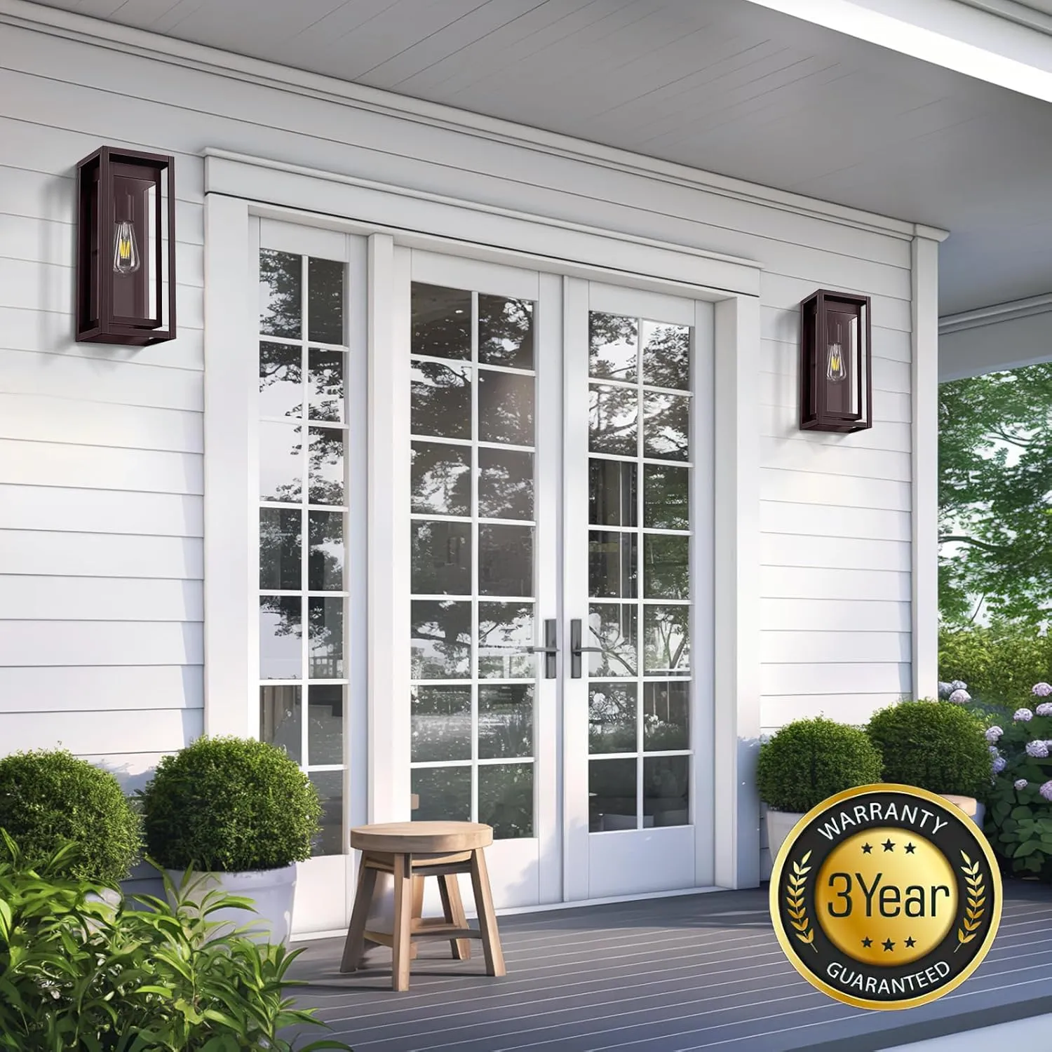 15" Large Oil Rubbed Bronze Outdoor Light Fixture, 2 Pack ORB Outdoor Sconces, Modern Waterproof Wall Lights with Clear Glass Shade for Front Door, Porch, Garage