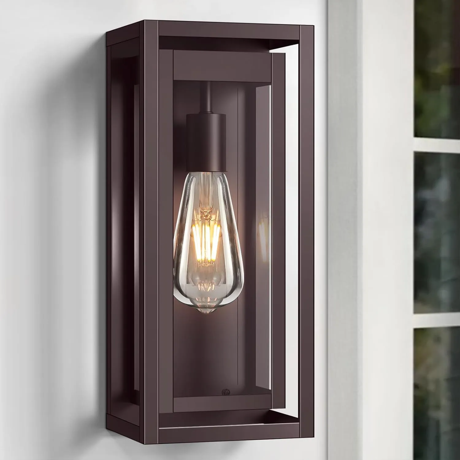 15" Large Oil Rubbed Bronze Outdoor Light Fixture, 2 Pack ORB Outdoor Sconces, Modern Waterproof Wall Lights with Clear Glass Shade for Front Door, Porch, Garage