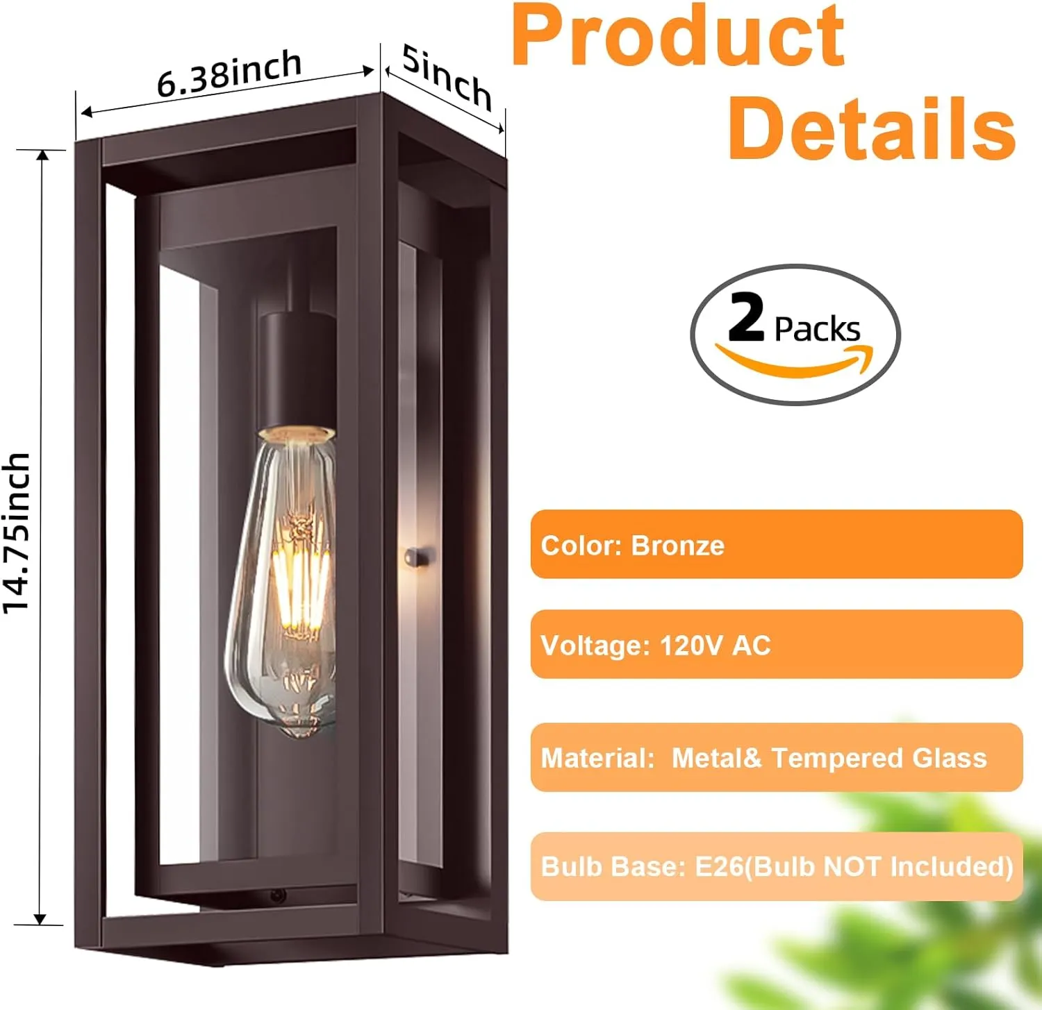 15" Large Oil Rubbed Bronze Outdoor Light Fixture, 2 Pack ORB Outdoor Sconces, Modern Waterproof Wall Lights with Clear Glass Shade for Front Door, Porch, Garage