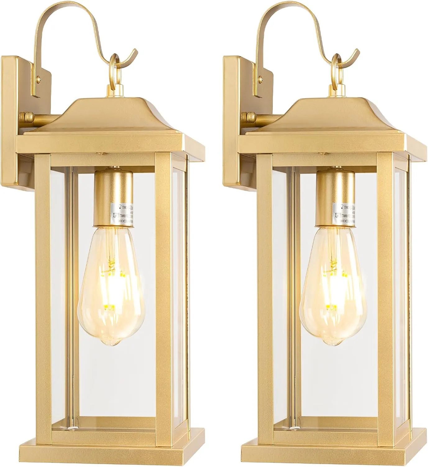 17 Inch Large Gold Outdoor Sconces Wall Lighting 2-Pack, Exterior Light Fixtures IP65 Waterproof Anti-Rust, Brass Porch Lights Clear Glass Outdoor Coach Lanterns Outside Wall Mounted Lamps