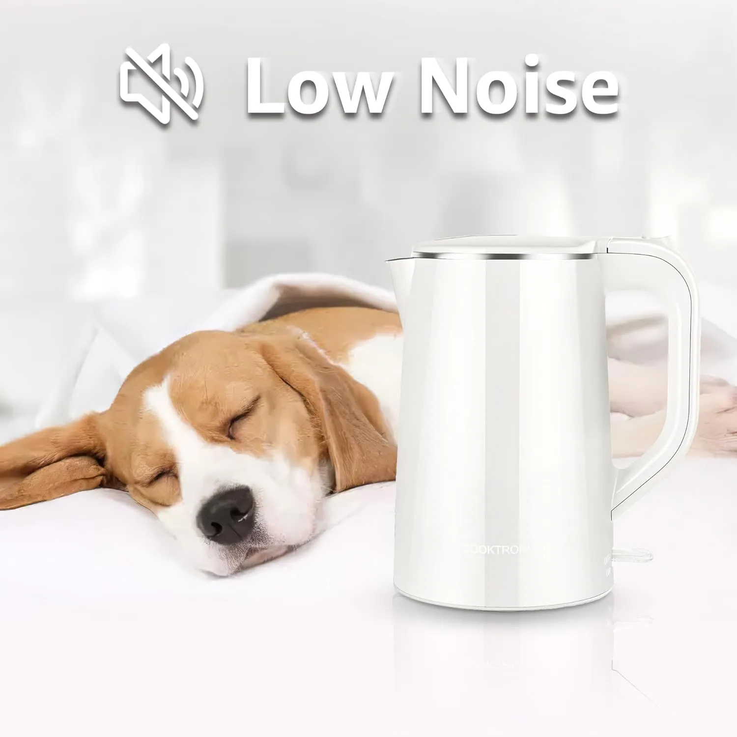 1.7L Electric Kettle Quiet, Double Wall Hot Water Boiler BPA-Free, Quiet Boil and Cool Touch Tea Kettle, Cordless with Auto Shut-Off & Boil Dry Protection, 1500W Fast Boiling, White