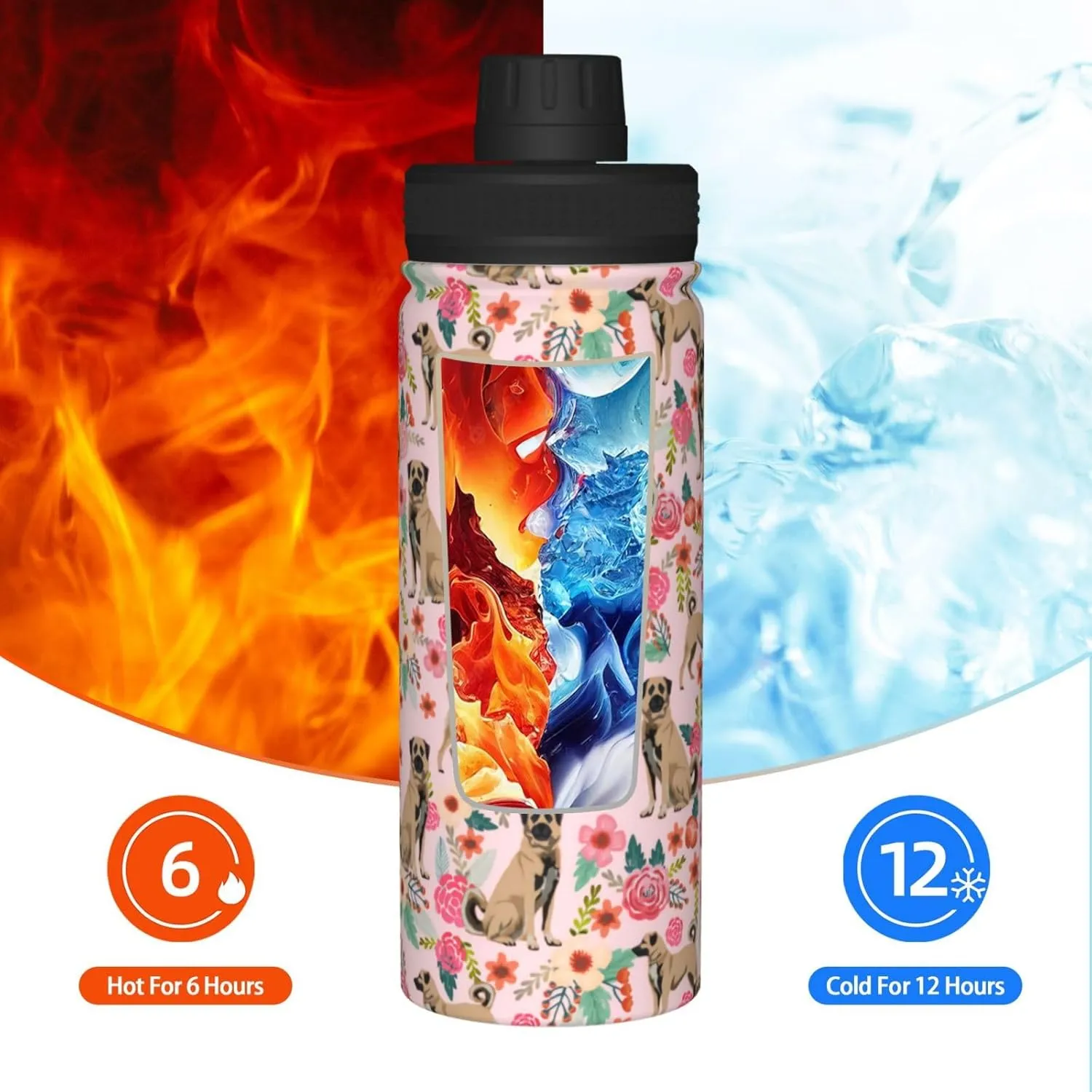 18 Oz Stainless Steel Vacuum Insulated Sports Water Bottles - Cute Anatolian Shepherd Dog Rose Flowers Florals Print Cups With Flip, Spout And Handle Lid Thermos Mugs For School Travel Birthday Gifts