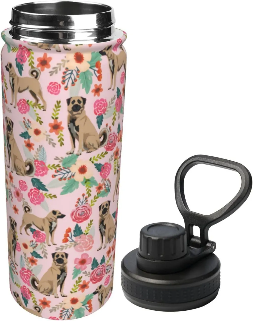 18 Oz Stainless Steel Vacuum Insulated Sports Water Bottles - Cute Anatolian Shepherd Dog Rose Flowers Florals Print Cups With Flip, Spout And Handle Lid Thermos Mugs For School Travel Birthday Gifts