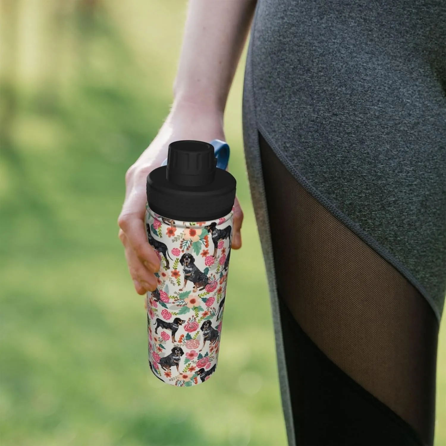 18 Oz Stainless Steel Vacuum Insulated Sports Water Bottles - Cute Bluetick Coonhound Dog Rose Flowers Florals Print Cups With Flip, Spout And Handle Lid Thermos Mugs For School Travel Birthday Gifts