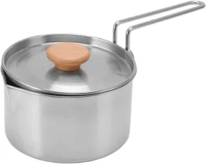 1L Camping Kettle, Stainless Steel Camp Tea Coffee Pot, Portable Small Camping Kettle for Open Fire, Outdoor Kettle with Lid and Collapsible Handle for Camping Hiking Picnic