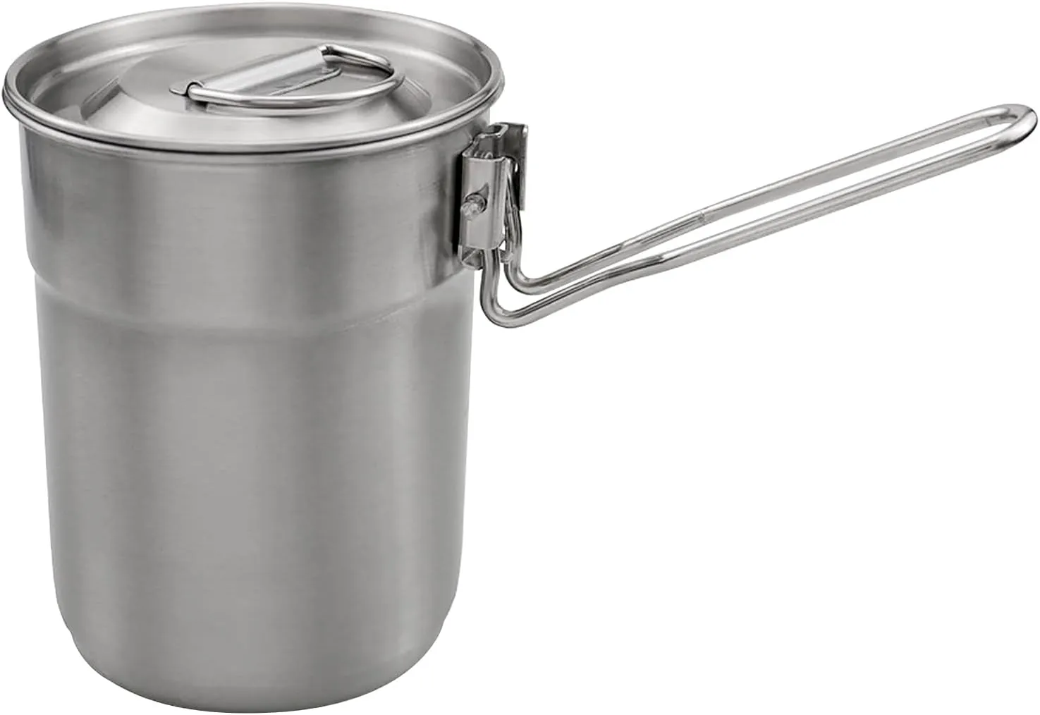 1L Coffee Cup with Folding Handle & Ventilated Lid Stainl Steel Camping Kettle Lightweight Cook Pot for Backpacking Hiking Camping Travelling, Silver
