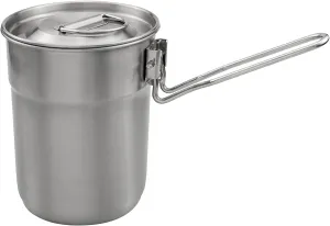 1L Coffee Cup with Folding Handle & Ventilated Lid Stainl Steel Camping Kettle Lightweight Cook Pot for Backpacking Hiking Camping Travelling, Silver