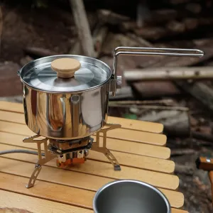 1L Stainless Steel Kettle,Portable Camping Tea Pot with Lid and Removable Handle,Cooking Pot Stovetop for Openfire Camping Cookware,for Hiking Picnic