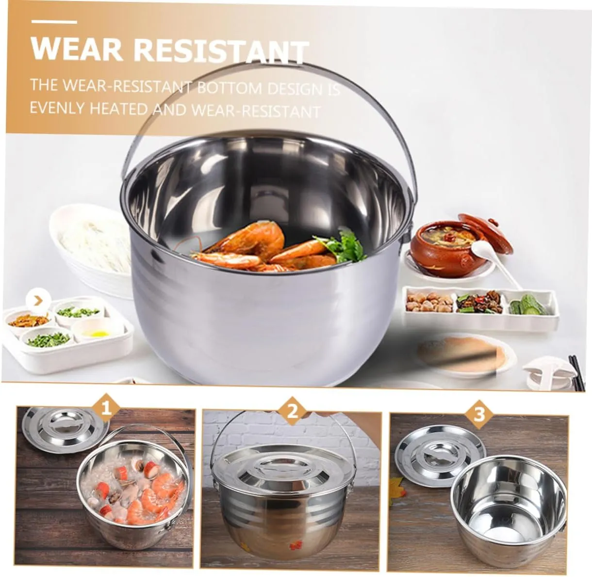 1pc Camping Pot Multi Portable Electric Kettle Induction Hob Pan Clear Non Soup Camp Kettle Stove Electric Cooking Pot Portable Kettle Stew Pot for Home Silver 201 Stainless Steel