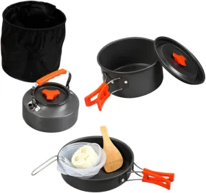 1set Portable Outdoor Cooking Pot and Kettle Camping Cookware for People and Lightweight for Hiking Picnics and Barbecues