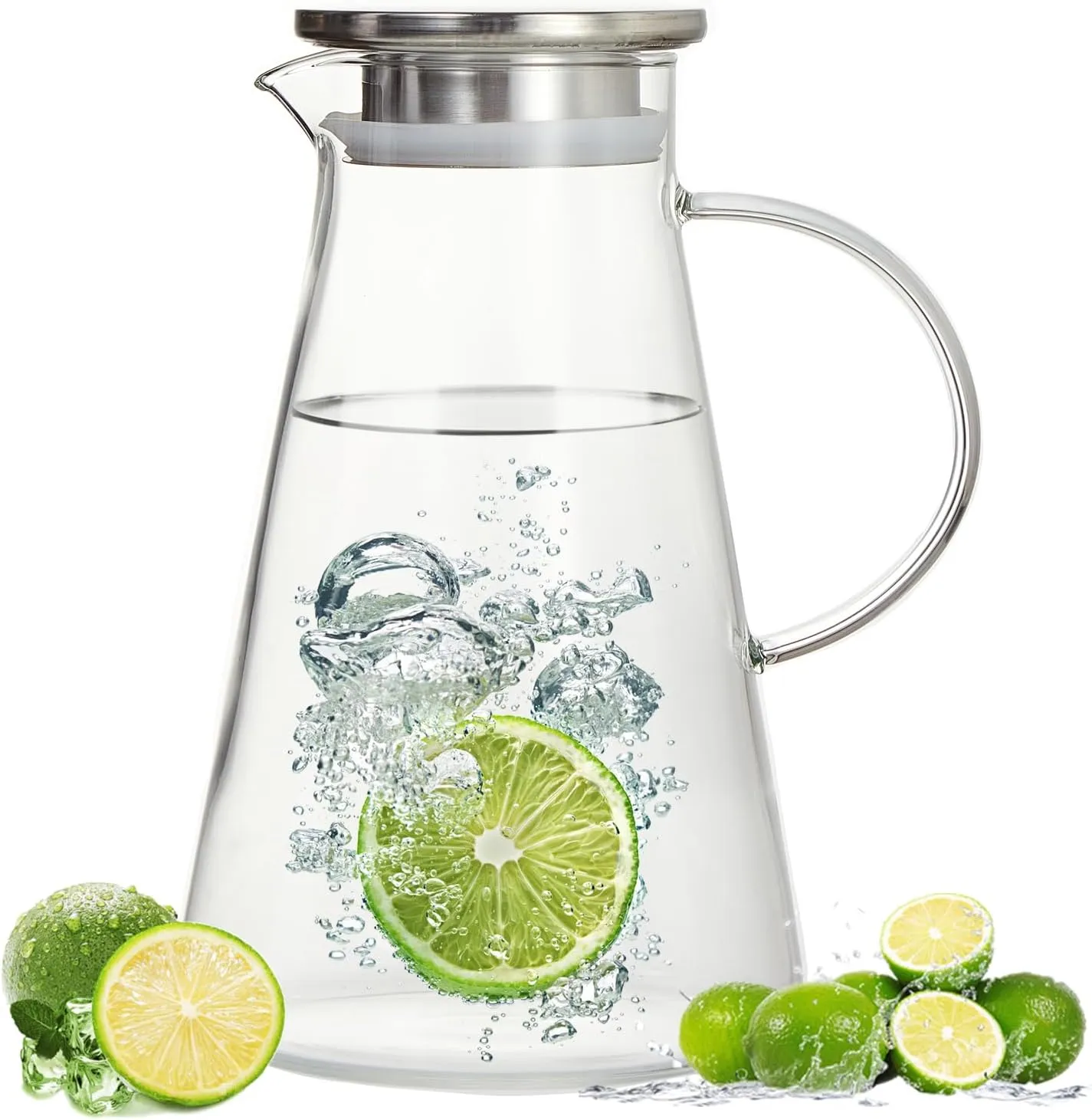 2-in-1 Glass Teapot with strainer 60 Oz Stovetop & Microwave Safe Heatproof Borosilicate glass tea pot One-Touch Tea Kettle for loose tea leaves，Hot/Cold Beverages Glass pitcher with lid