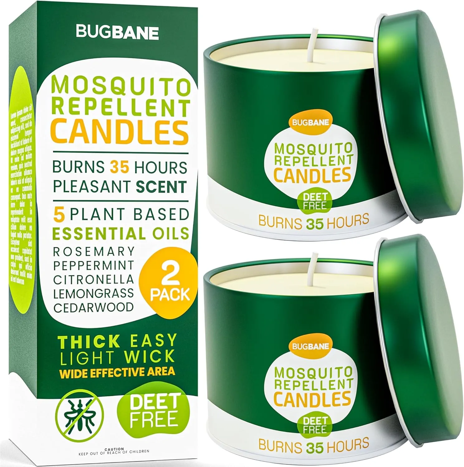 2 Mosquito Candles for Outside. Citronella Candles Outdoor Large. DEET Free with 5 Natural Essential Oils. Insect Fly Bug Candle Repellent Outdoor. Mosquito Repellent Candle Indoor Home Patio Camping