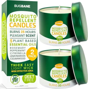 2 Mosquito Candles for Outside. Citronella Candles Outdoor Large. DEET Free with 5 Natural Essential Oils. Insect Fly Bug Candle Repellent Outdoor. Mosquito Repellent Candle Indoor Home Patio Camping