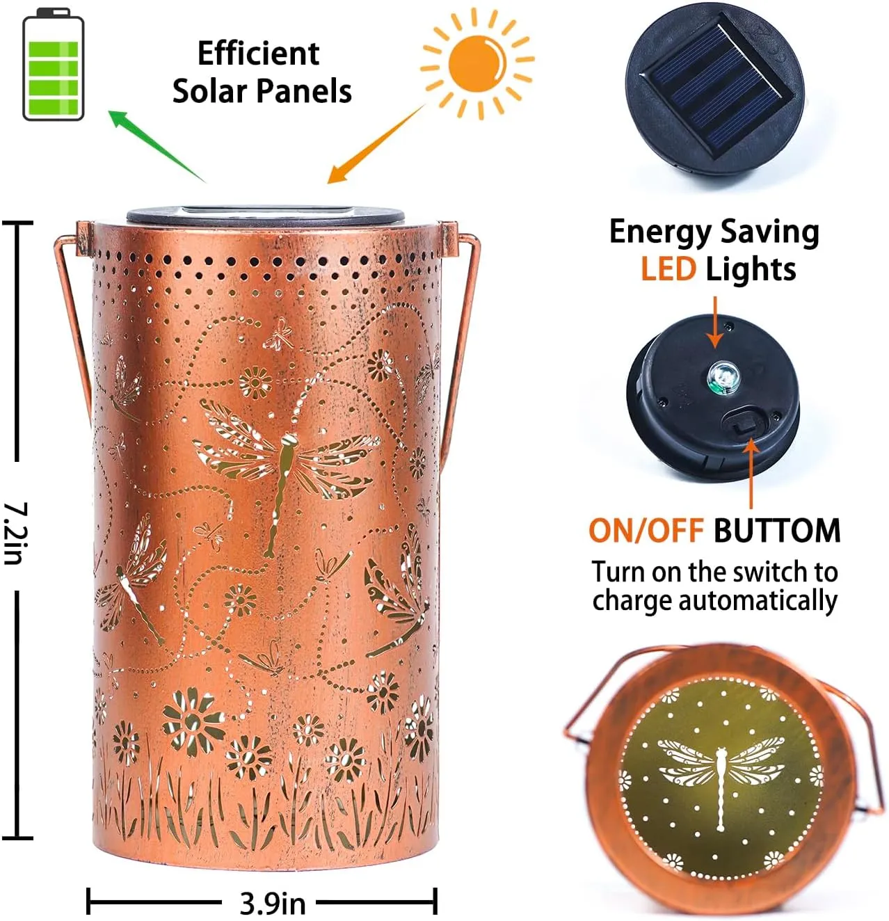 2 Pack Dragonfly Outdoor Solar Hanging Lanterns Waterproof LED Solar Lights Metal Decorative Lanterns for Garden, Patio, Courtyard, Backyard, Yard Decor Unique Dragonfly Gifts for Women Gardening