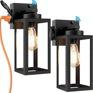 2-Pack Dusk to Dawn Outdoor Light Fixtures,Outdoor Wall Lights with Outlet Sensor,Black Exterior Porch Lights Waterproof Outdoor Wall Sconce,Outside Lights for House,Garage,Front Door