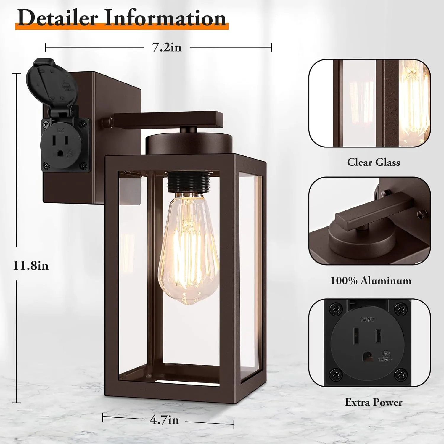 2-Pack Dusk to Dawn Outdoor Light Fixtures,Outdoor Wall Lights with Outlet Sensor,Bronze Exterior Porch Lights Waterproof Wall Sconce,Outside Lights for House,Garage,Front Door