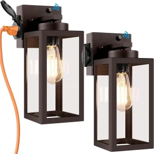 2-Pack Dusk to Dawn Outdoor Light Fixtures,Outdoor Wall Lights with Outlet Sensor,Bronze Exterior Porch Lights Waterproof Wall Sconce,Outside Lights for House,Garage,Front Door