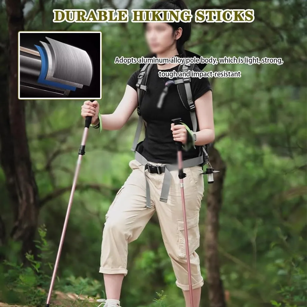 2-Pack Lightweight Trekking Poles, 5-Section Folding, Aluminum Alloy, with Thickened Wrist Strap, for Men and Women