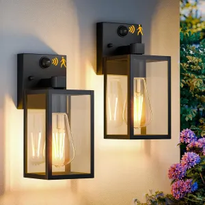 2 Pack Motion Sensor Outdoor Light Fixtures Wall Mount, Small Front Porch Lights for House, Exterior Wall Sconce, Black Waterproof Lantern Lamp,Outside Coach Light for Garage Entryway Yard