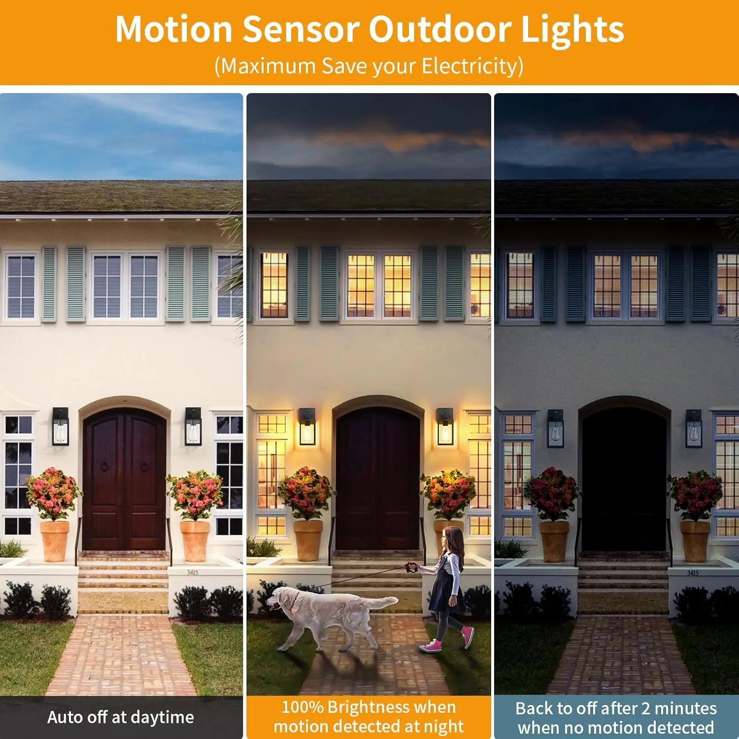 2 Pack Motion Sensor Outdoor Light Fixtures Wall Mount, Small Front Porch Lights for House, Exterior Wall Sconce, Black Waterproof Lantern Lamp,Outside Coach Light for Garage Entryway Yard