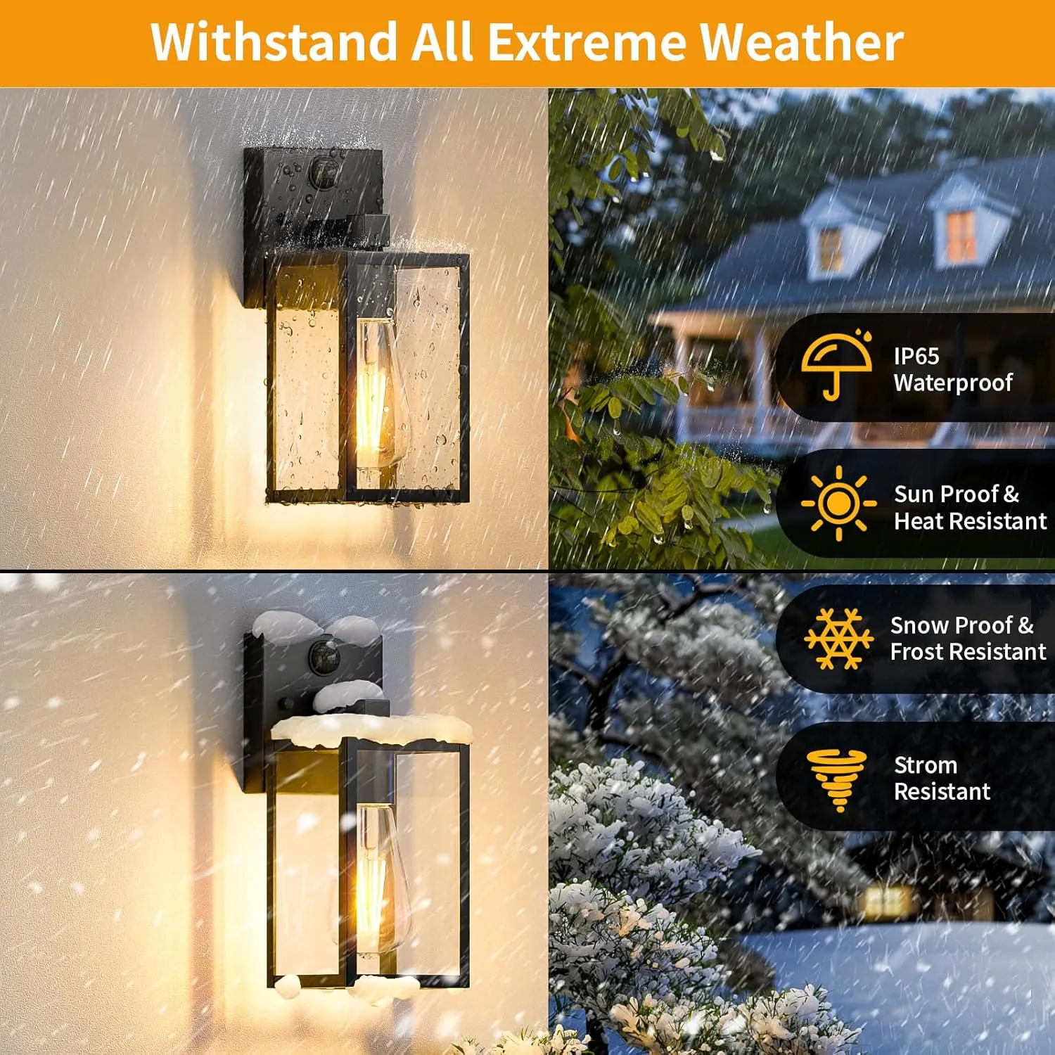 2 Pack Motion Sensor Outdoor Light Fixtures Wall Mount, Small Front Porch Lights for House, Exterior Wall Sconce, Black Waterproof Lantern Lamp,Outside Coach Light for Garage Entryway Yard