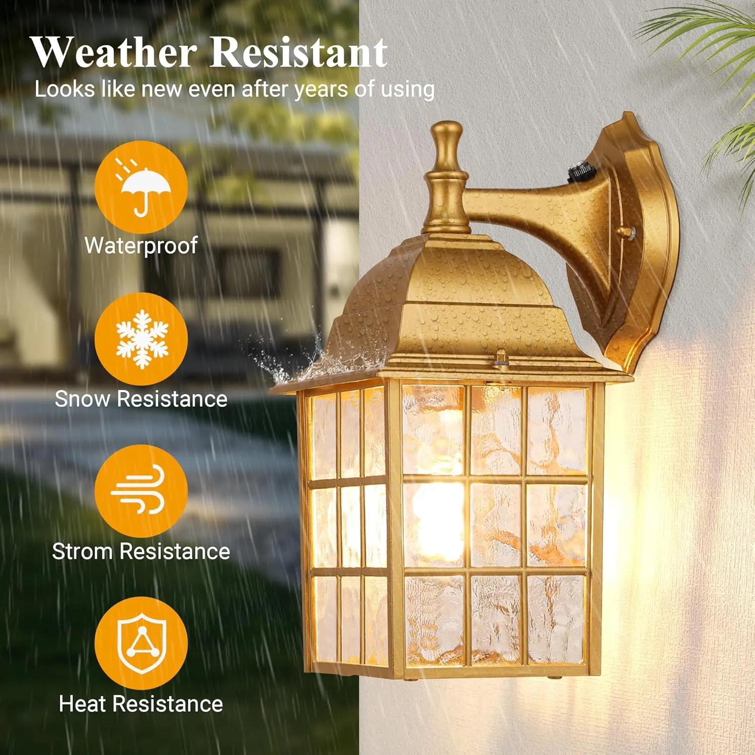 2-Pack Outdoor Porch Light Fixtures With Photocell Sensor, Dusk to Dawn Exterior Wall Mount, Outside Lights for House, Gold Lighting, Wall Lantern Sconce for Garage, Door