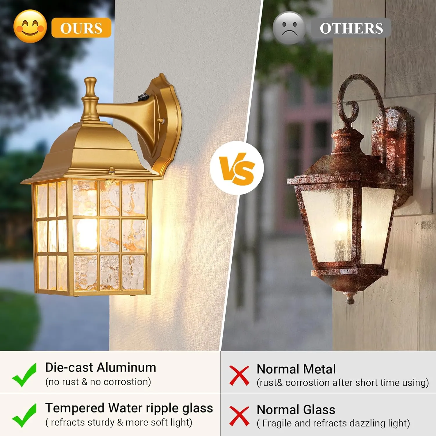 2-Pack Outdoor Porch Light Fixtures With Photocell Sensor, Dusk to Dawn Exterior Wall Mount, Outside Lights for House, Gold Lighting, Wall Lantern Sconce for Garage, Door