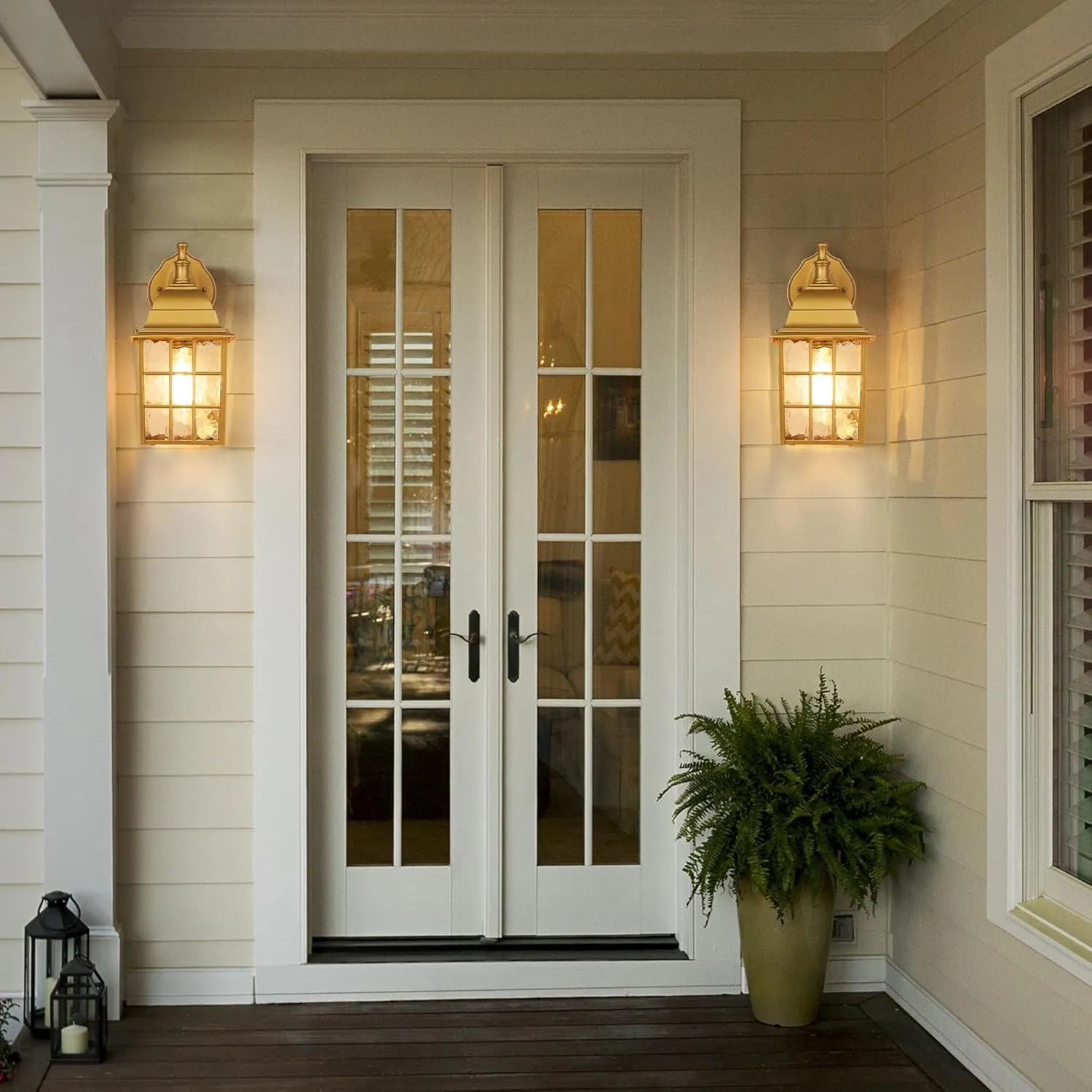 2-Pack Outdoor Porch Light Fixtures With Photocell Sensor, Dusk to Dawn Exterior Wall Mount, Outside Lights for House, Gold Lighting, Wall Lantern Sconce for Garage, Door