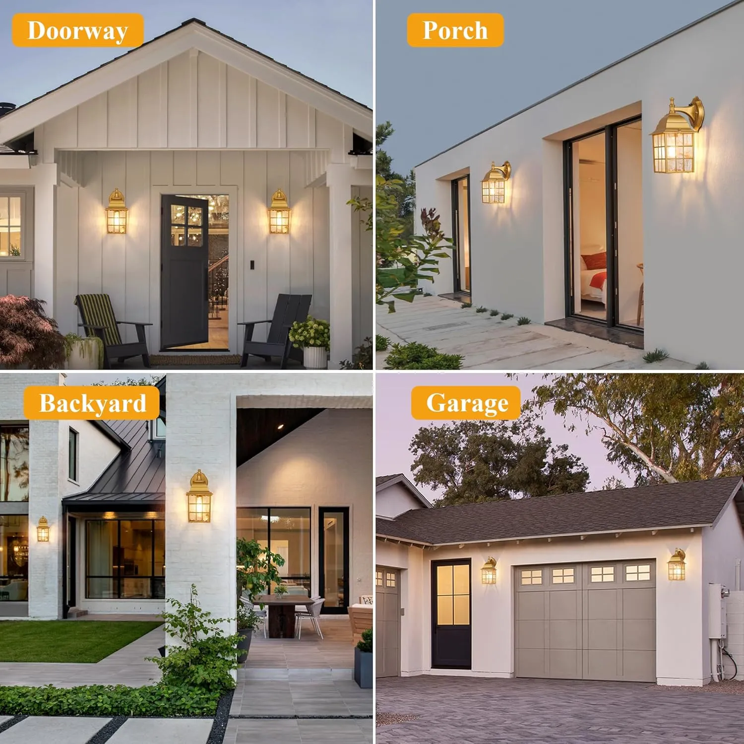 2-Pack Outdoor Porch Light Fixtures With Photocell Sensor, Dusk to Dawn Exterior Wall Mount, Outside Lights for House, Gold Lighting, Wall Lantern Sconce for Garage, Door