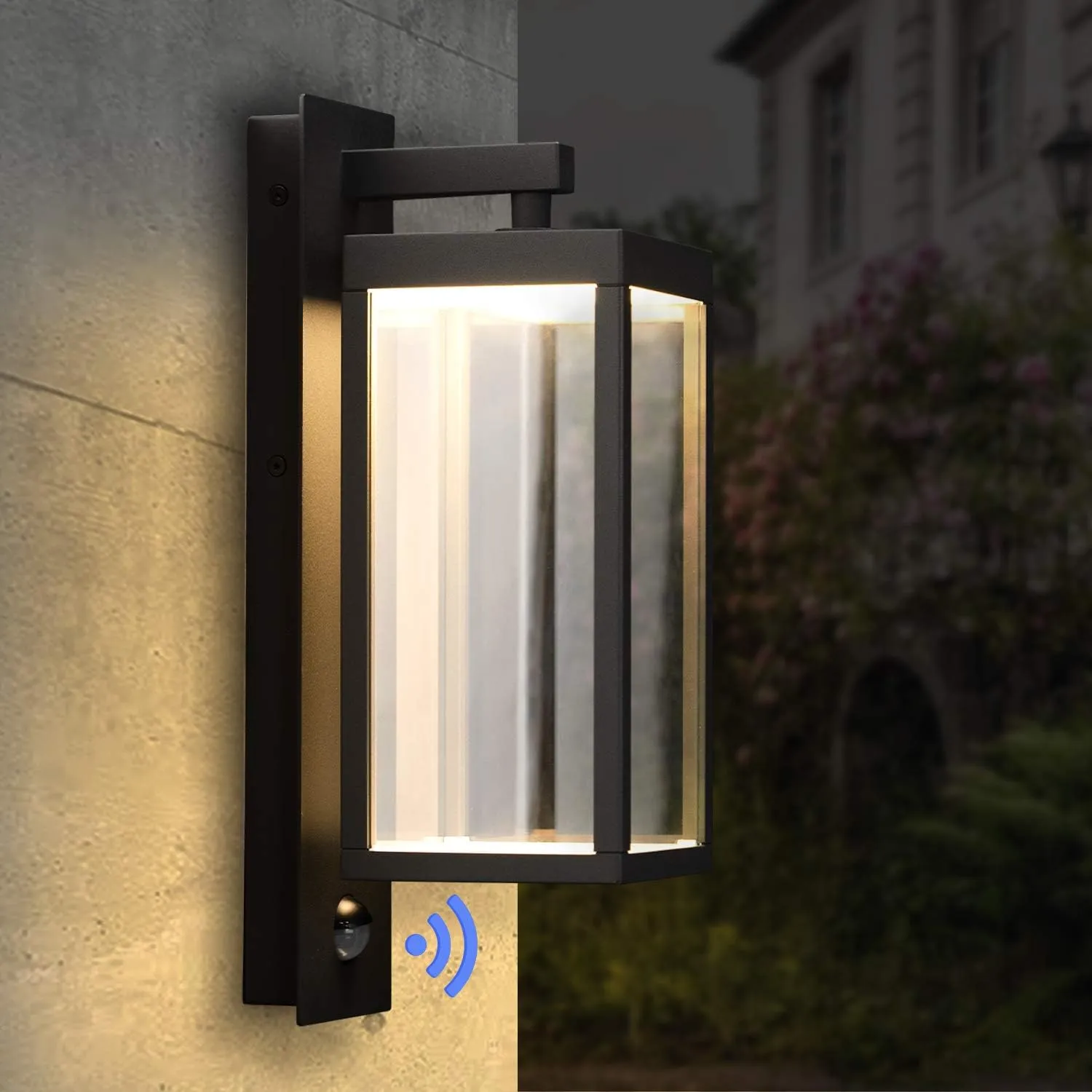 2 Pack Outdoor Wall Light Lantern with Motion Sensor LED Exterior Light Fixture IP54 Waterproof for House Garage Patio 3000K Anti-Rust Wall Mount Lamp,750LM
