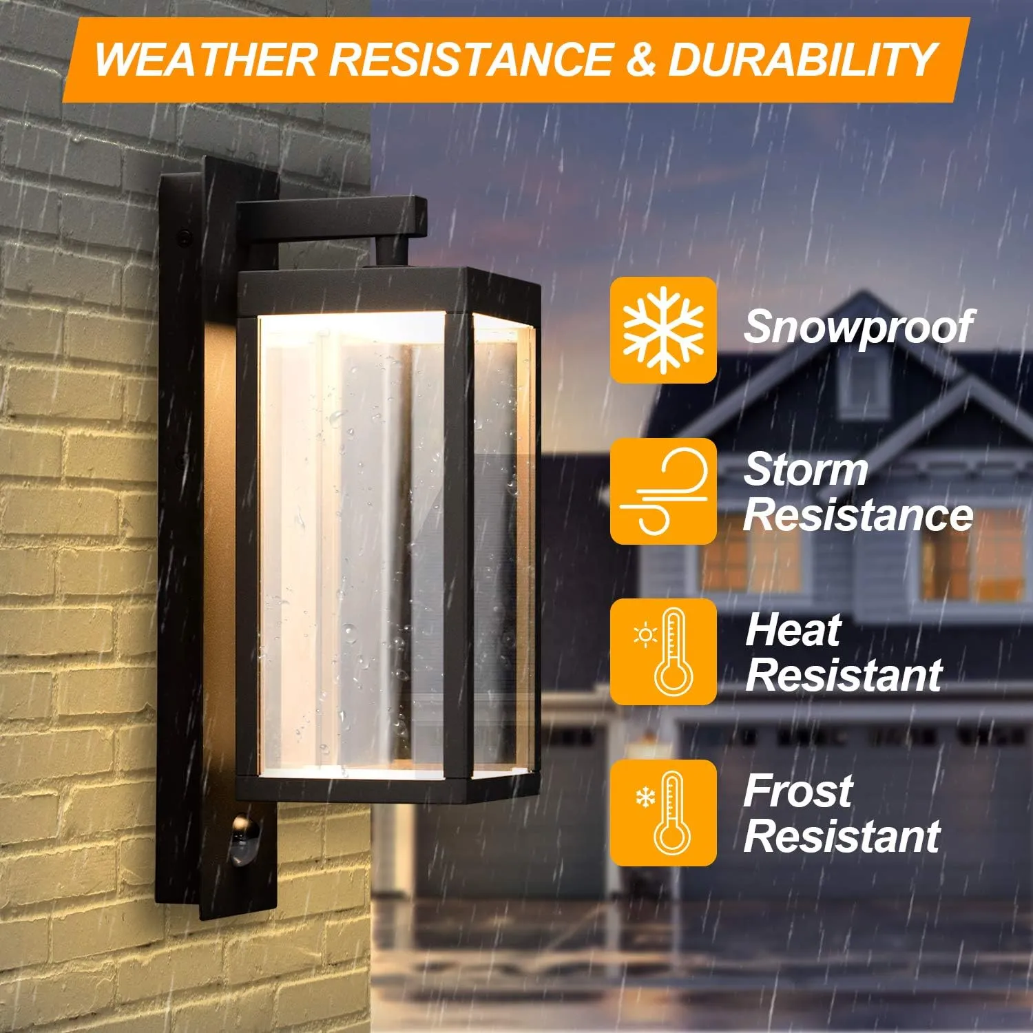 2 Pack Outdoor Wall Light Lantern with Motion Sensor LED Exterior Light Fixture IP54 Waterproof for House Garage Patio 3000K Anti-Rust Wall Mount Lamp,750LM