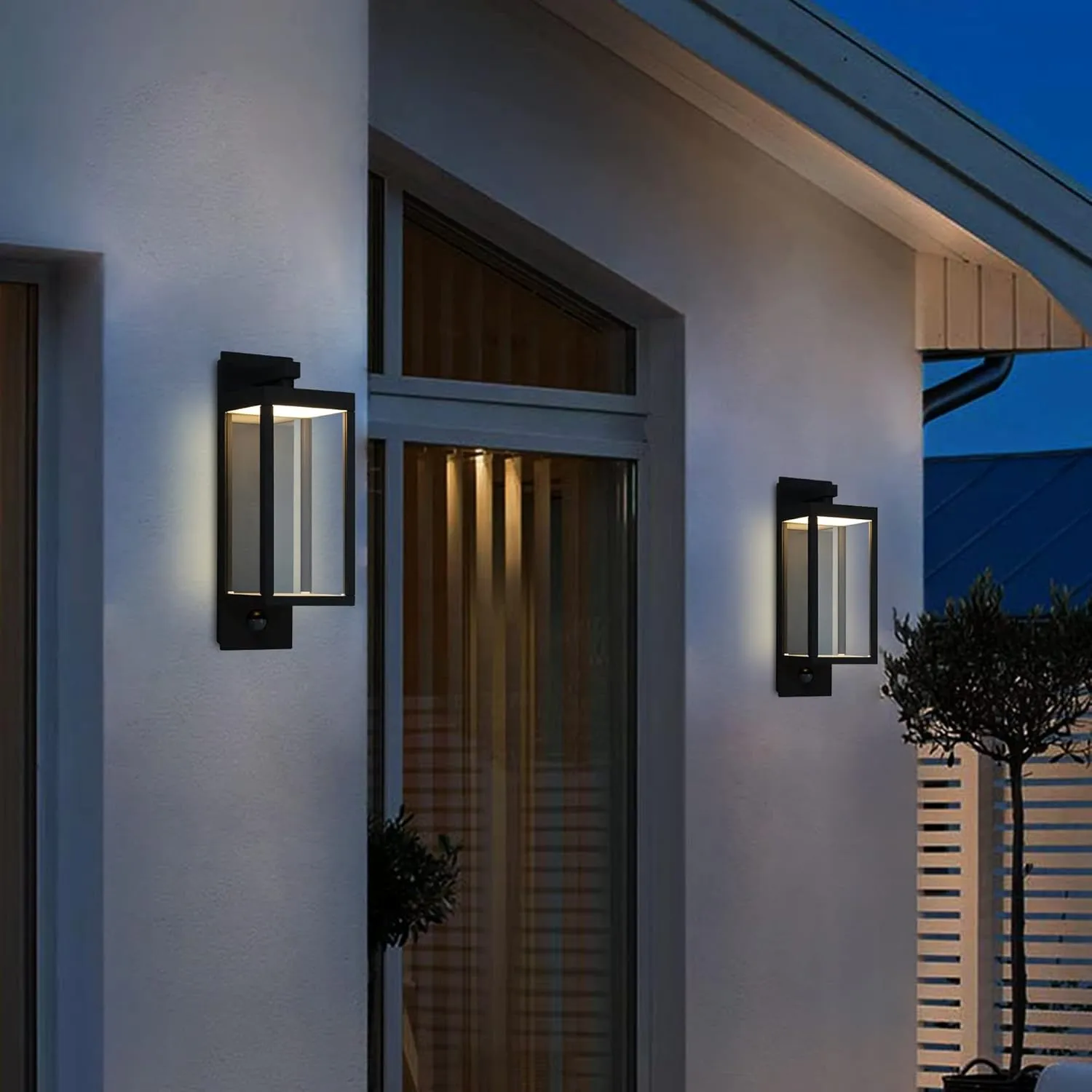 2 Pack Outdoor Wall Light Lantern with Motion Sensor LED Exterior Light Fixture IP54 Waterproof for House Garage Patio 3000K Anti-Rust Wall Mount Lamp,750LM