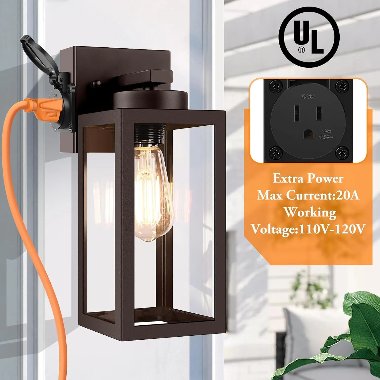 2-Pack Porch Lights Outdoor Wall Lantern,ORB Outdoor Wall Light with Outlet,Waterproof Anti-Rust Exterior Light Fixture Outside Lights for House Garage Hallway