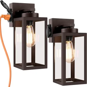 2-Pack Porch Lights Outdoor Wall Lantern,ORB Outdoor Wall Light with Outlet,Waterproof Anti-Rust Exterior Light Fixture Outside Lights for House Garage Hallway