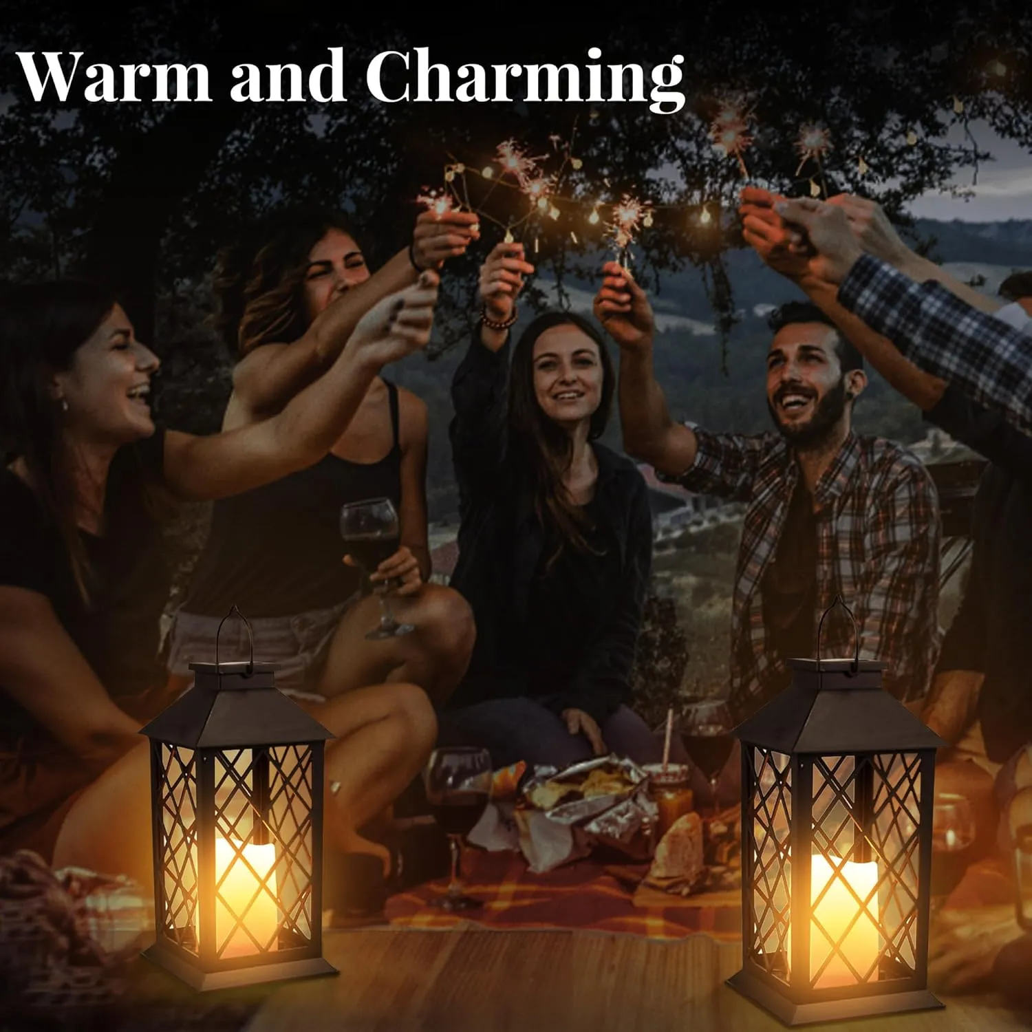 2 Pack Solar Hollow Lanterns Outdoor, Waterproof Patio Hanging Lanterns with LED Flickering Flameless Candle Lights, Decorative Solar Lantern for Porch, Garden, Patio, Yard, Table