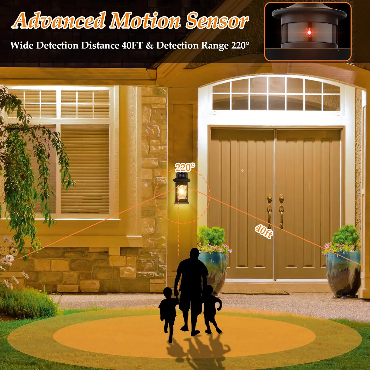 2 Packs Motion Sensor Outdoor Sconce - Advanced Dusk to Dawn Outdoor Lighting, Retro Motion Sensor Porch Light Fixtures, Black Waterproof Exterior Lantern Wall Mount for Garage, Outside, Anti-Rust