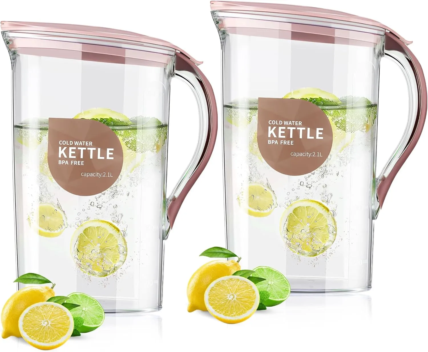 2 Pcs 71 OZ Fridge Door Water Pitcher With Lid 0.56 Gallon Water Jug Made of Clear Plastic Plastic Pitcher for Hot/Cold Lemonade Juice Beverage Jar Ice Tea Kettle (Red)